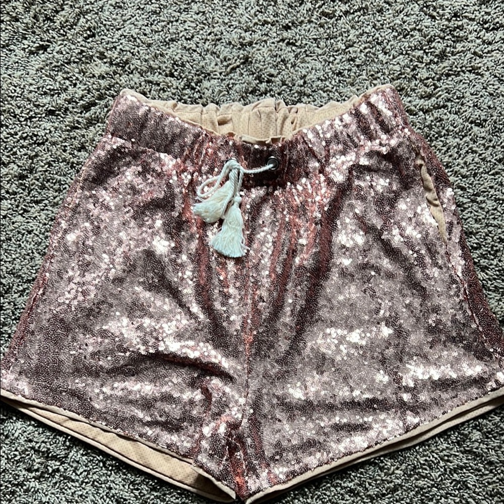 Classic Tan and Pink High Waist Shorts with Elastic Waist